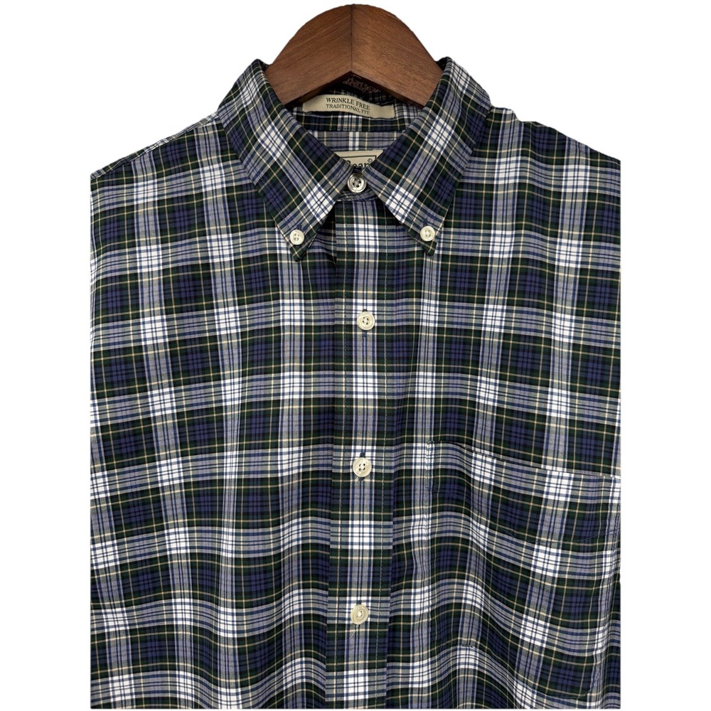 L.L.Bean Wrinkle Free Traditional Fit Plaid Button Up Shirt Men M Tall Cotton